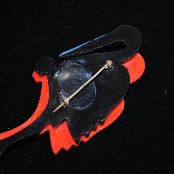 Large Vintage Early Plastic Red & Black Dancing Flamingos Brooch - Picture 7 of 10